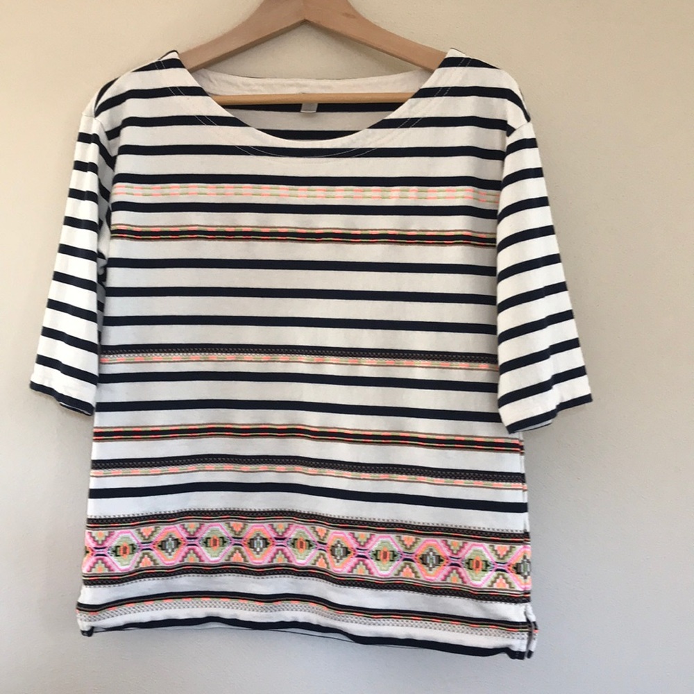 Jcrew stitchwork strip top size s